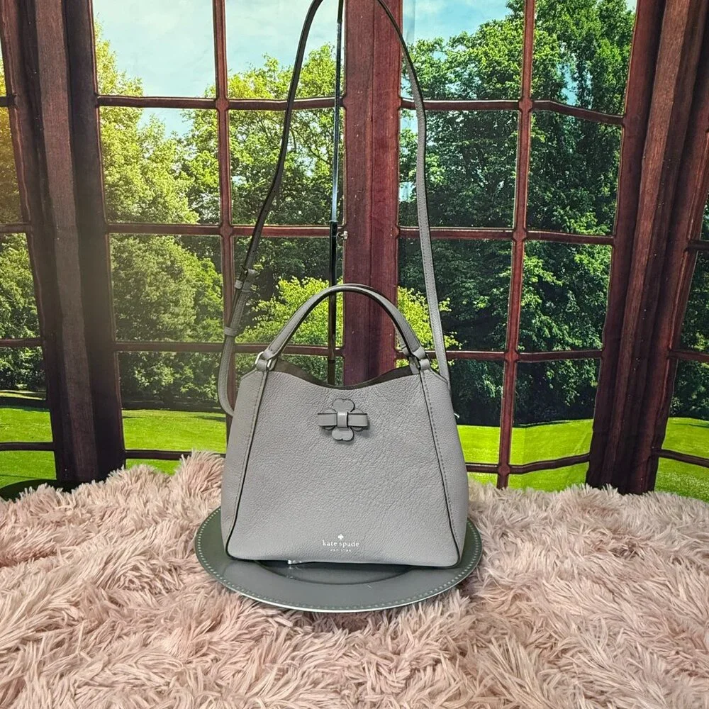 kate spade Gray Pebble Leather Satchel with Top Handle & Crossbody Strap